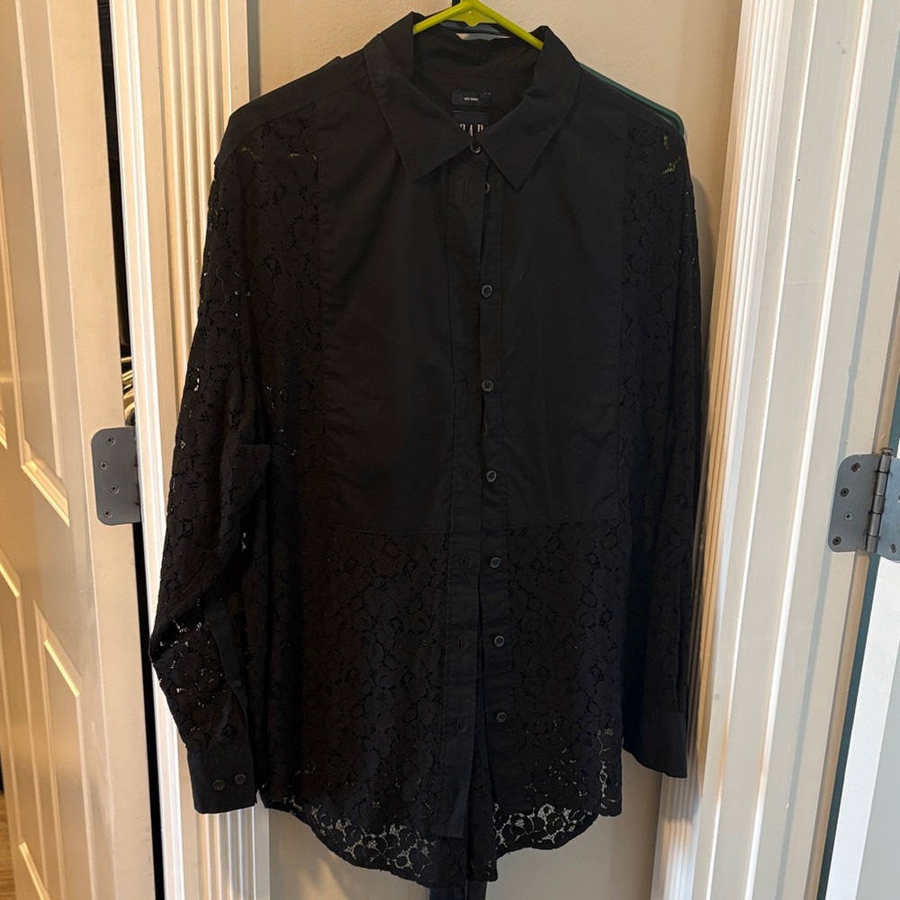 Gap Black Lace Button-Up Shirt